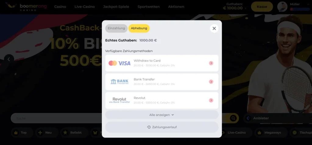 Boomerang Casino Auszahlung