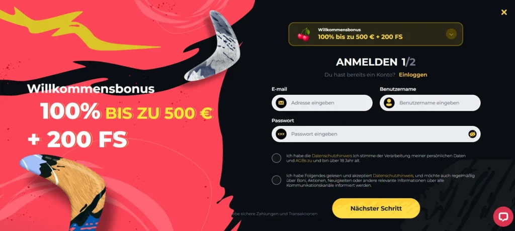 Boomerang Casino Registrierung